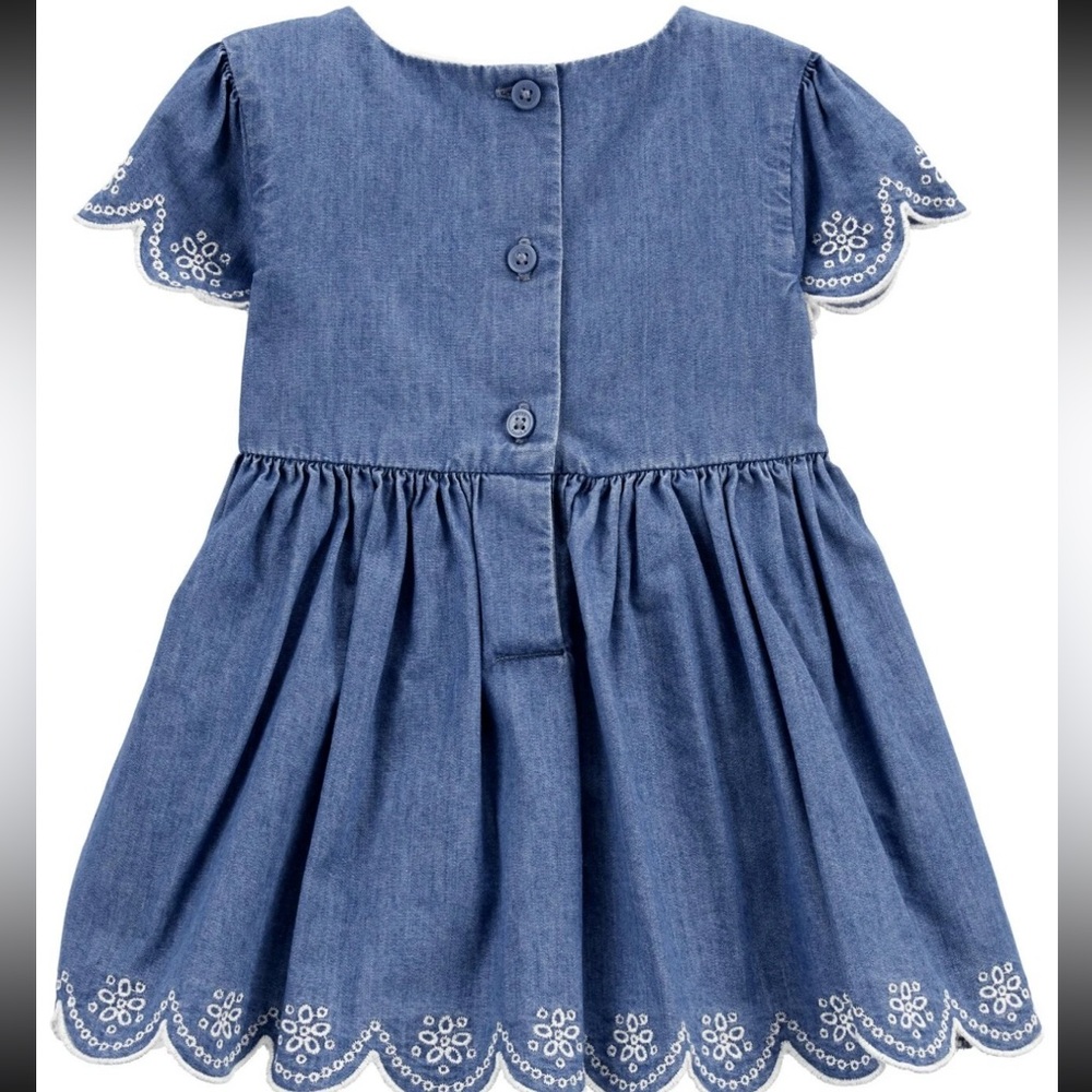 Oshkosh baby B’gosh denim Blue Embroidered baby girl Dress Size 18M - Picture 2 of 4